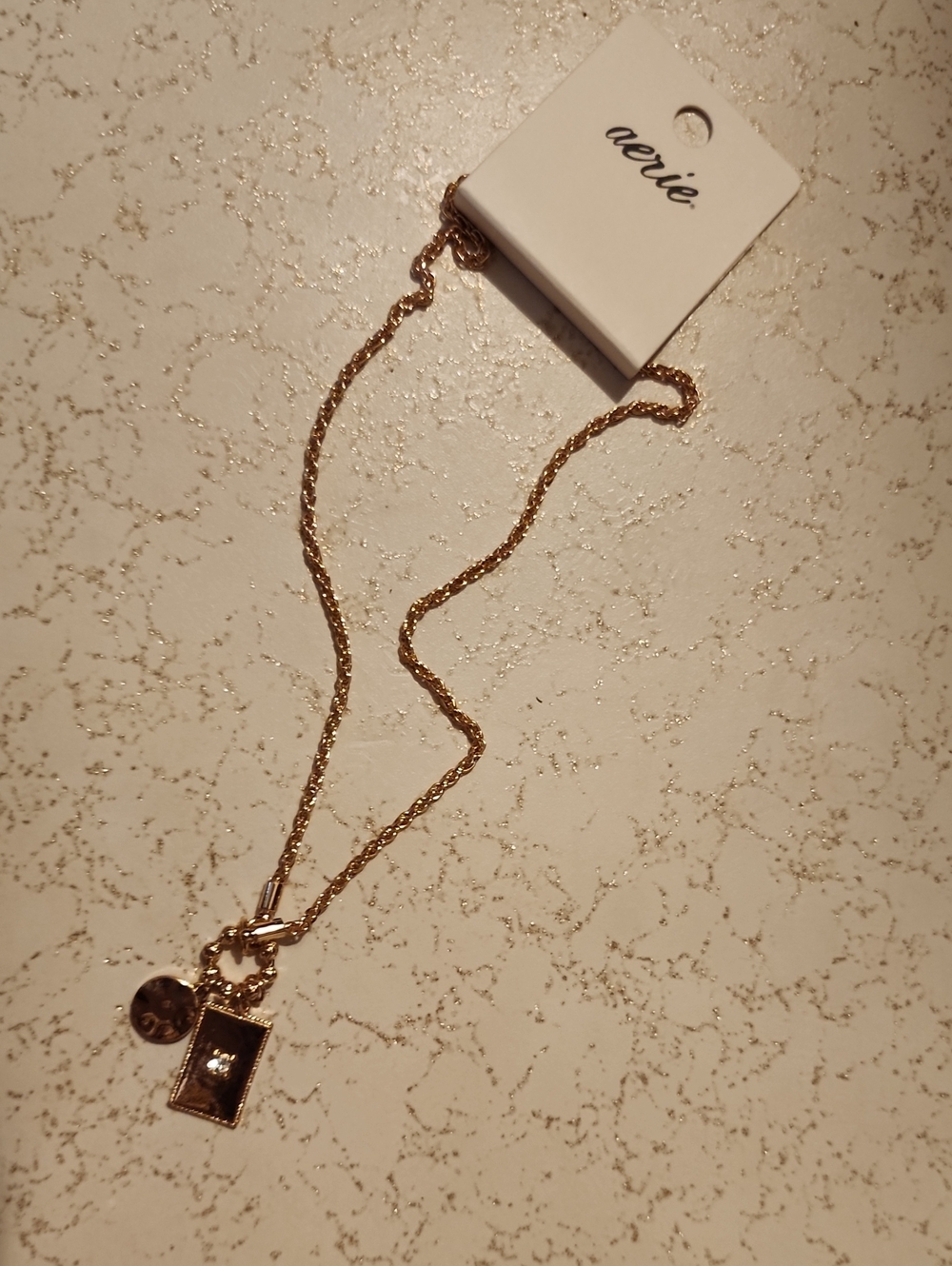 aerie Gold-tone Necklace with Rectangle Crystal Charm